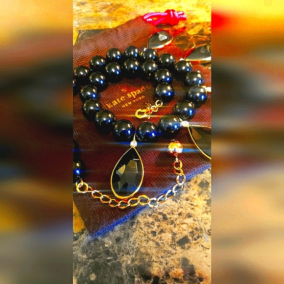 SOLD-KATE spade Black and Gold Crystal Accented Necklace - Picture 8 of 14